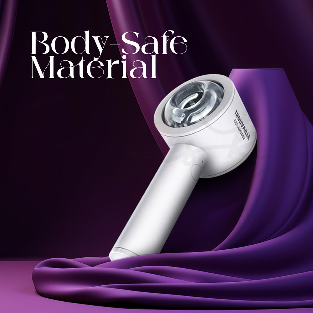 Body-safe material badge with device against dark purple backdrop