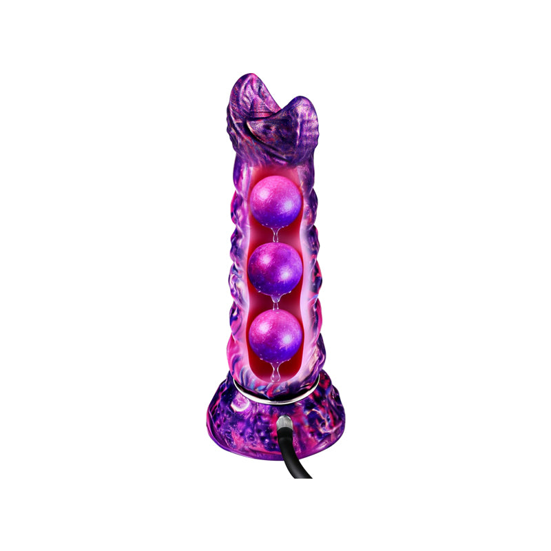 Purple marbled plug with pump bulb shown on a plain white background