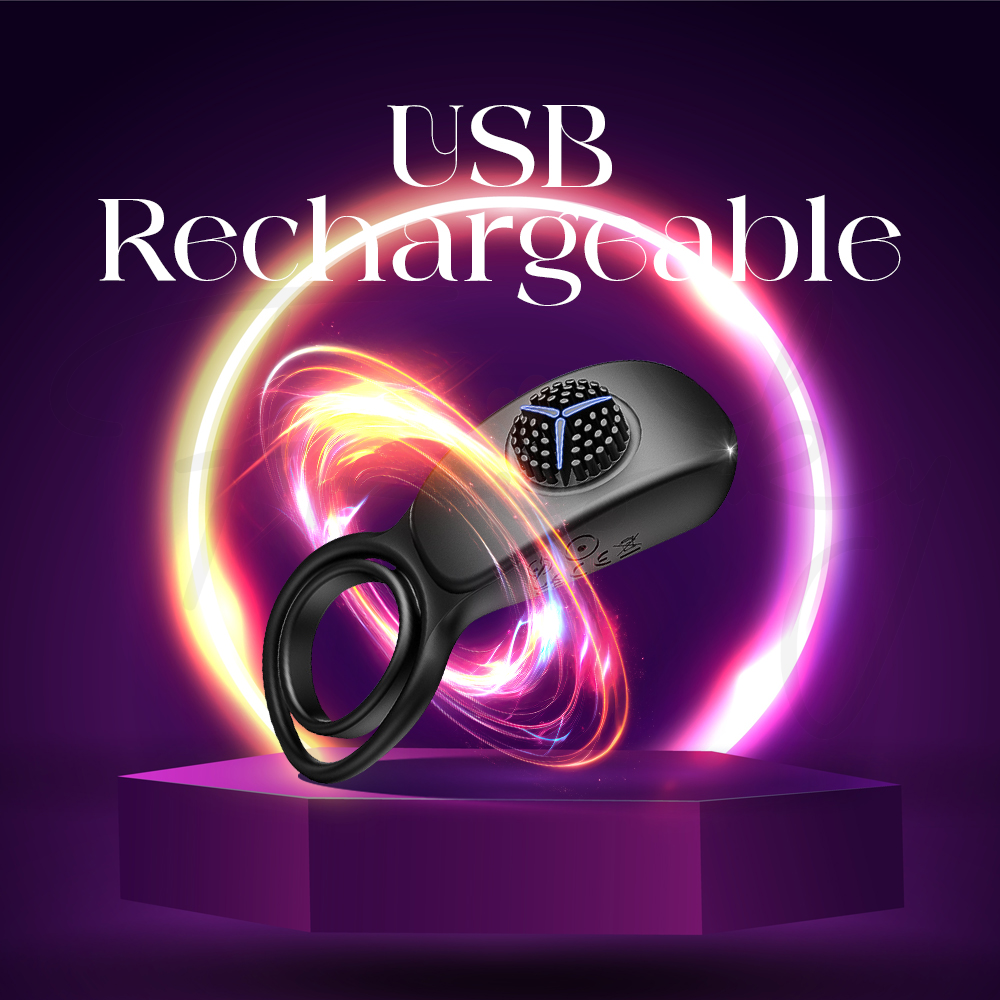 Product displayed with glowing USB charging ring to highlight rechargeability.