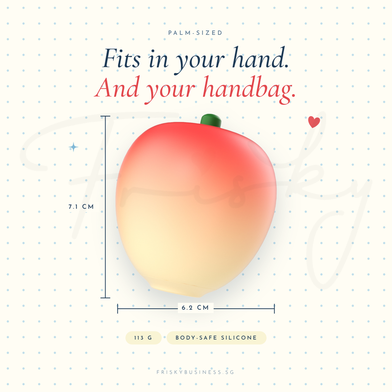 Fits in your hand and handbag graphic with the apple massager and size lines