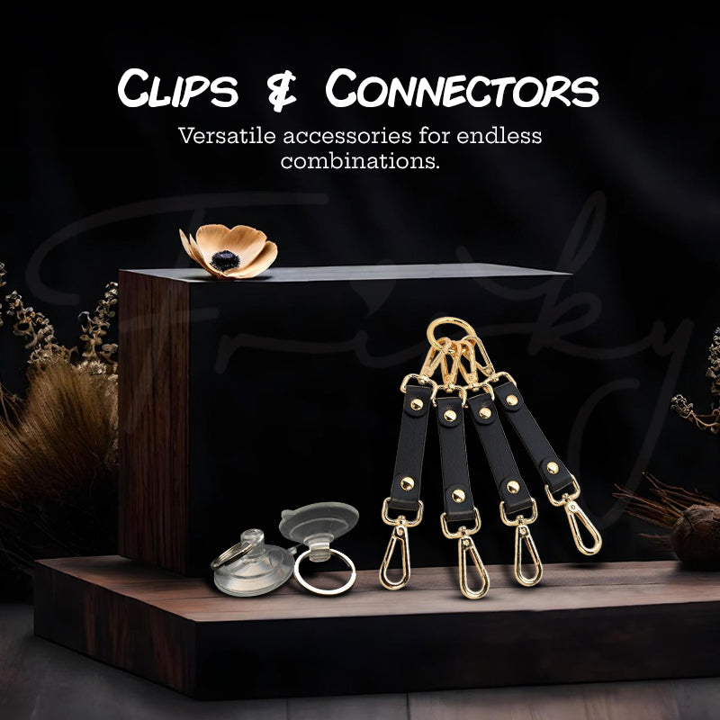 Clips and connectors from the KISSTOY® JOY BOX for multiple bondage combinations.