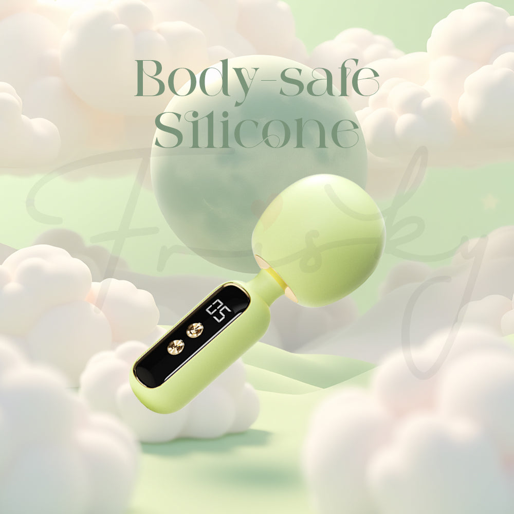 Élora Mini AV Vibrator floating on turquoise water background showing body safe silicone design.