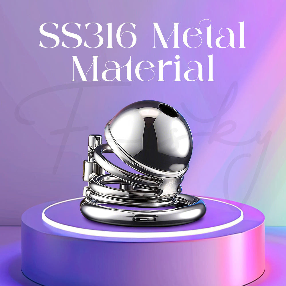 Close-up of SS316 stainless steel material used in Eternal Bond chastity cage for strength and durability.