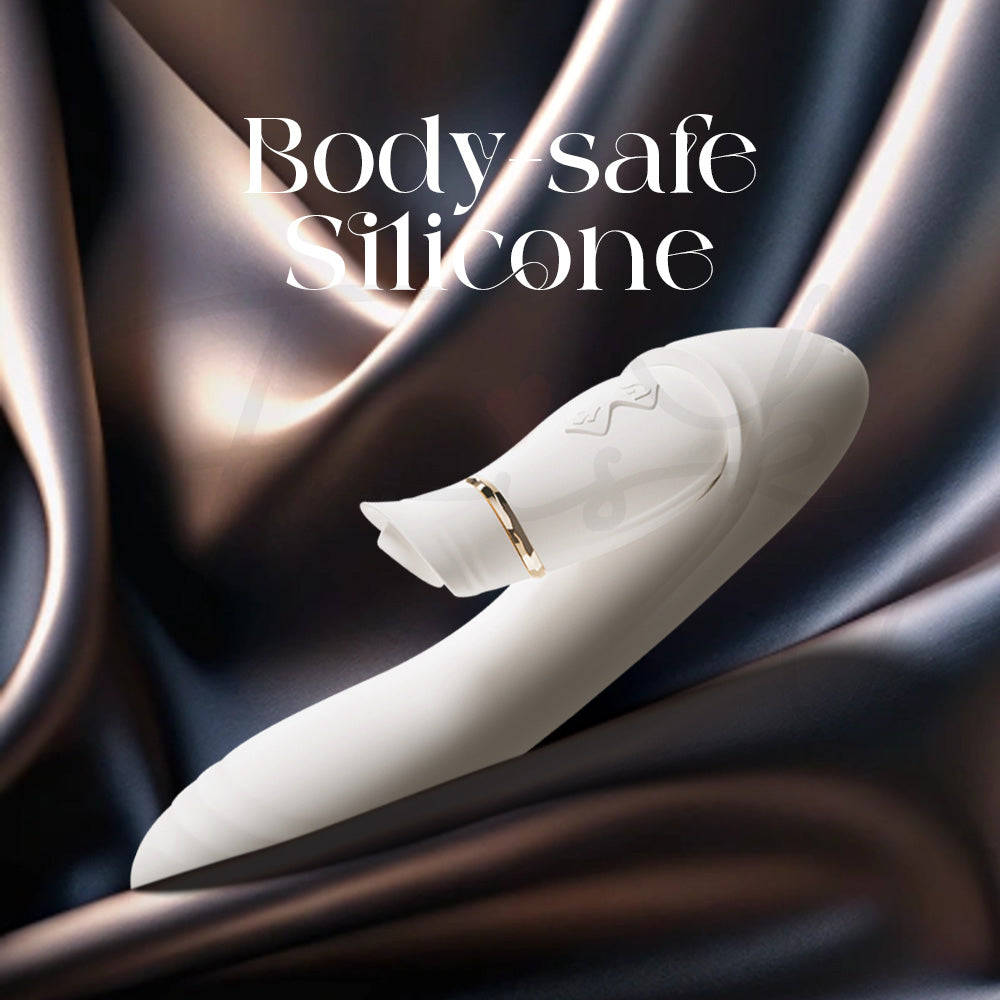Close-up of white silicone massager highlighting smooth body-safe material texture.