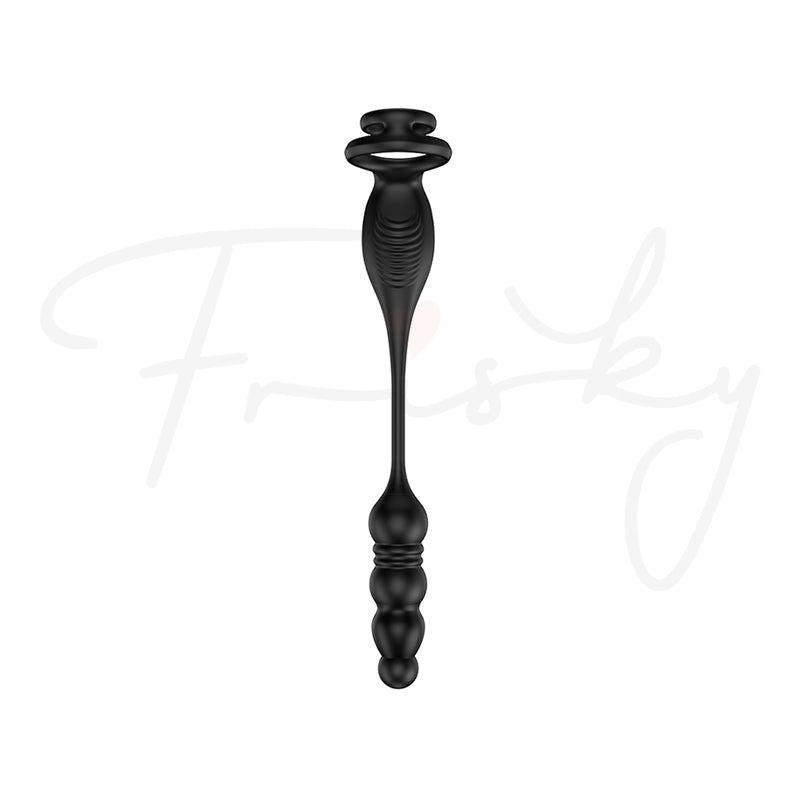 Side profile of Phantom Reach prostate massager highlighting flexible shaft and textured beads