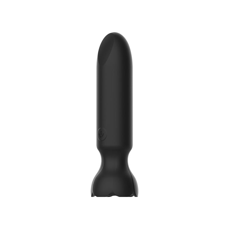 Black app-controlled bullet vibrator with smooth tapered tip and rounded base