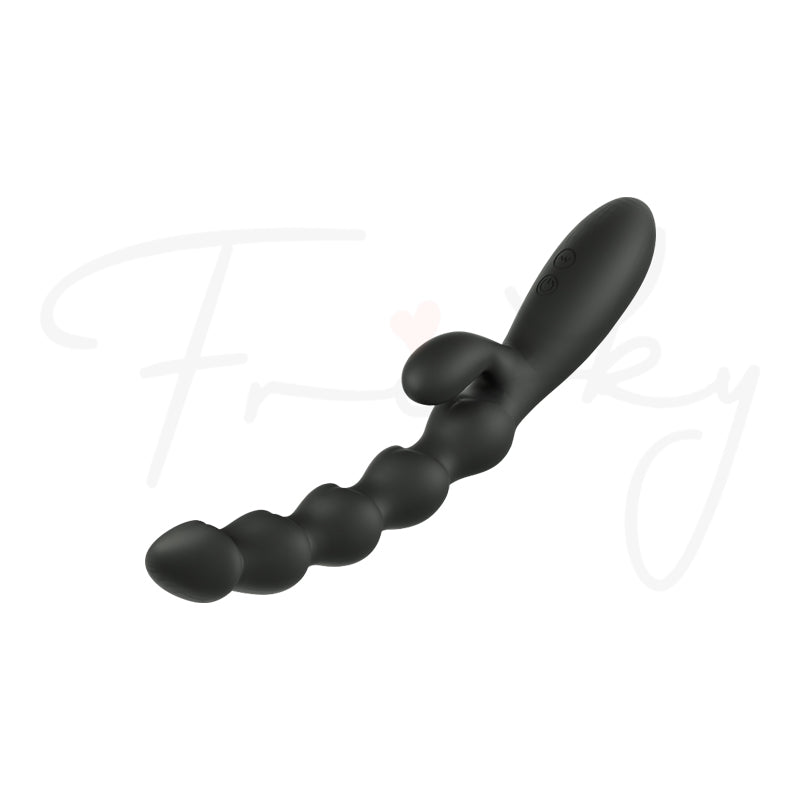Black posable beaded wand shown curved on a plain white background