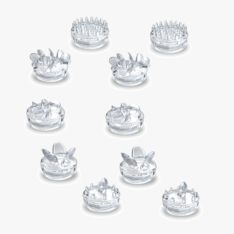 Set of clear TPE Brush Heads on a white background