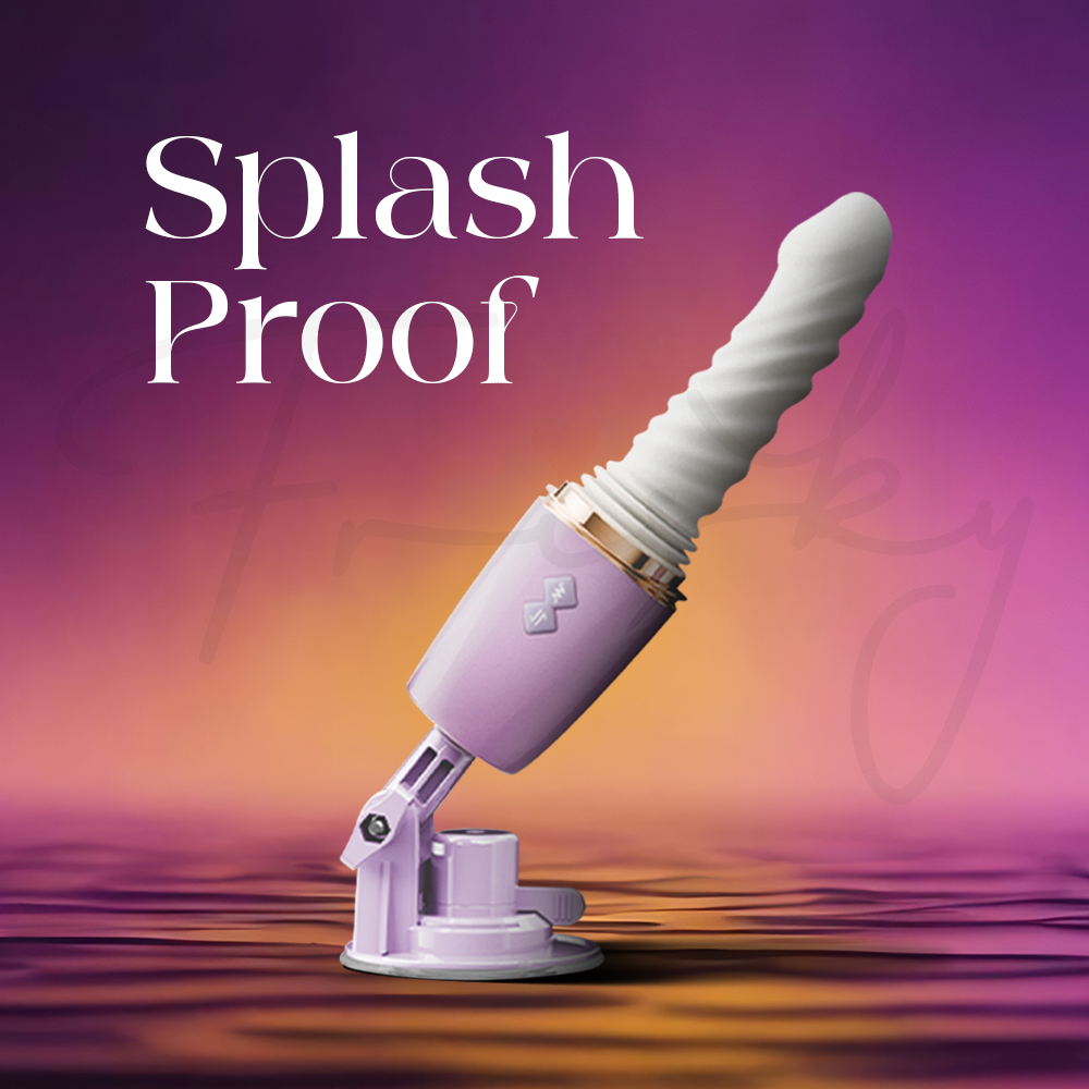 Vibrator positioned against water splash background indicating splash-proof protection