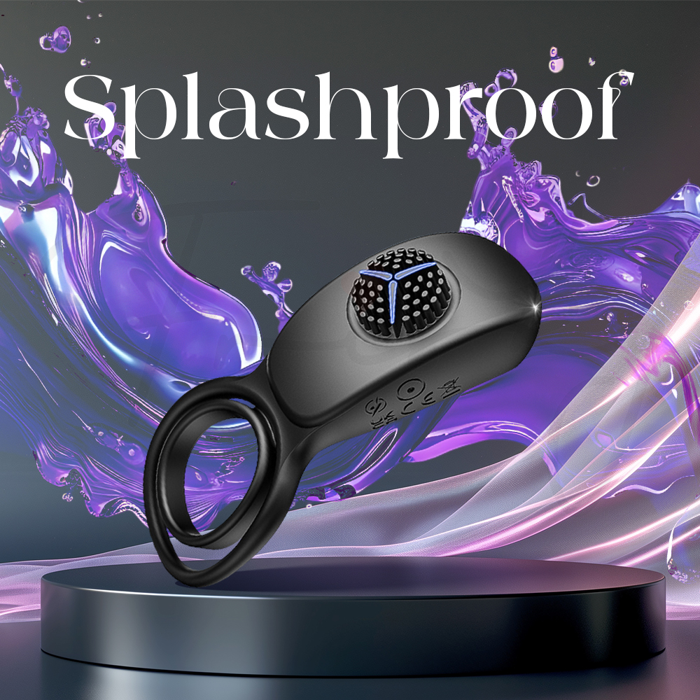 Rio Lock cock ring featured with water splash effects to highlight splashproof design.