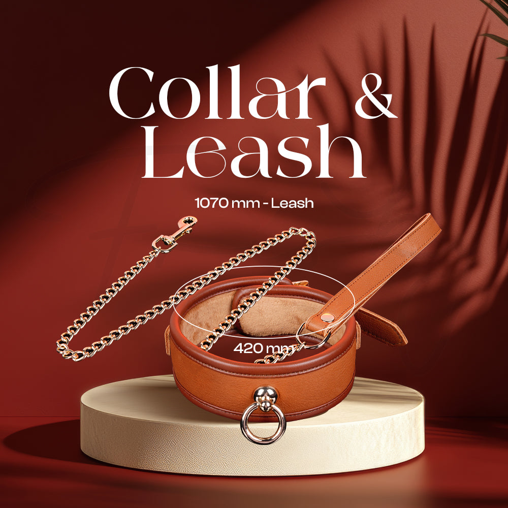 PU leather collar with matching leash for guided movement and control