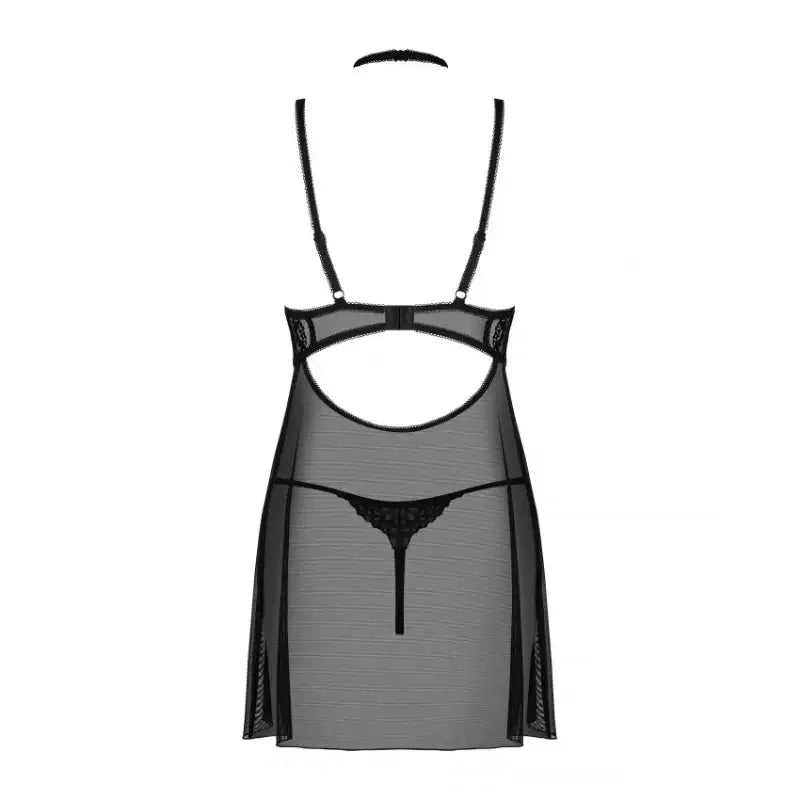 Babydoll - 2 Pcs Black Sheer Open Back Lady Sleepwear with Lace Embroidery - Frisky Business Adult Sex Toys Shop