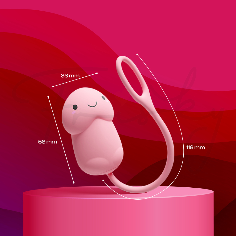 Cheeky Pop egg vibrator displayed on a vibrant stand, highlighting its sleek, compact size.