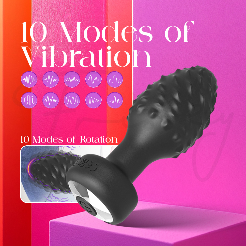 Juicy Thorn vibrator shown with highlighted feature 10 Modes of Vibration.