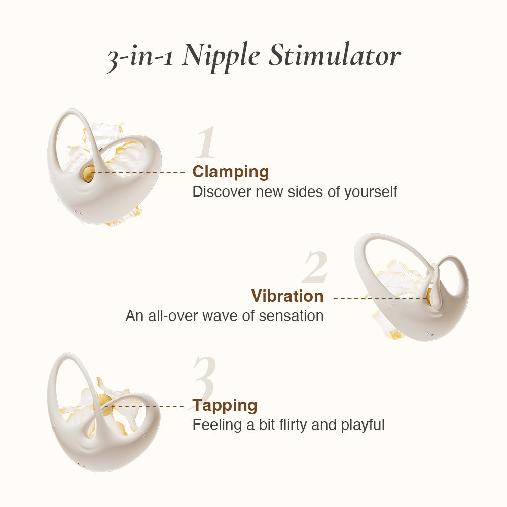 Illustrated graphic highlighting clamp, vibration, and slap functions of the Osuga Papillon.