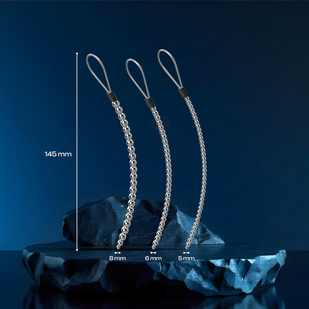 Set of three flexible stainless steel urethral sounds in different sizes