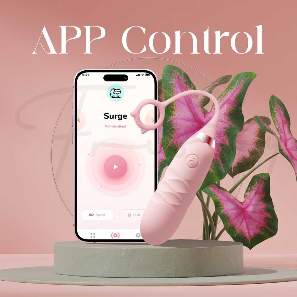 APP Control feature shown with smartphone screen and Pink Pounce placed beside it.