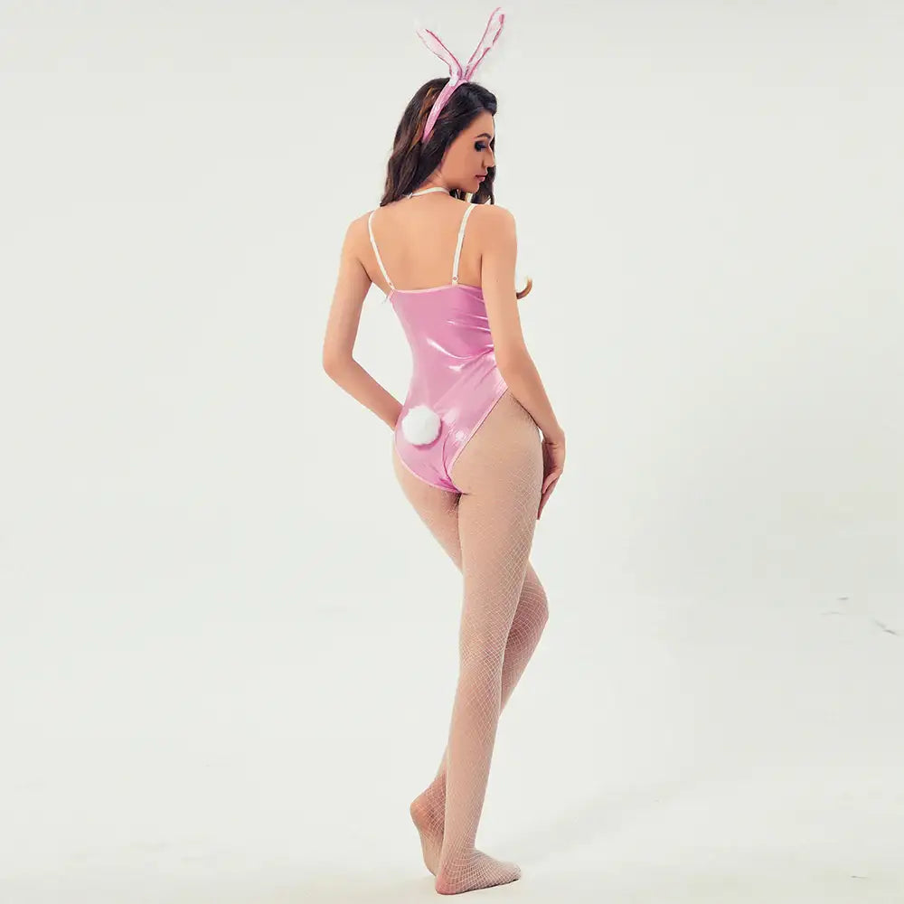 Bodysuit - 4 Pcs Light Pink Cute Bunny Girl Costumer with Headwear and Pantyhose - Frisky Business Adult Sex Toys Shop