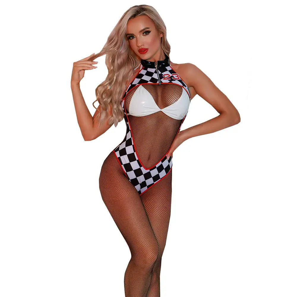 Bodysuit - 2 Pcs Sexy Racing Girls with Black Stocking - Frisky Business Adult Sex Toys Shop