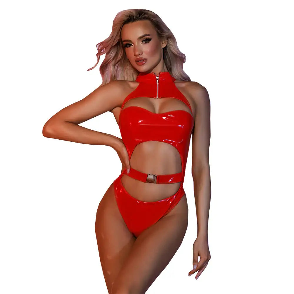 Teddy - 1 Pc Lady Red Leather Sexy Lingerie - Frisky Business Adult Sex Toys Shop