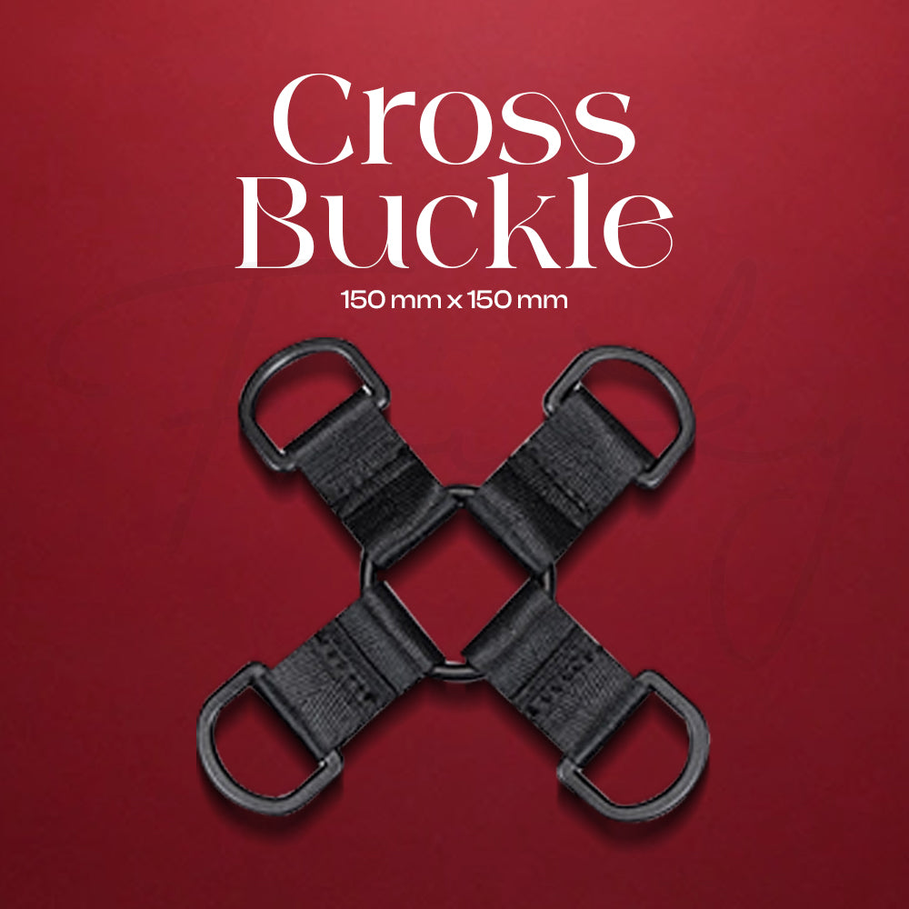 Cross buckle restraint connector for versatile positioning and bondage setups