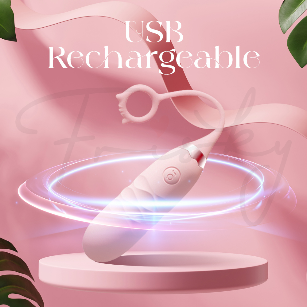 USB charging cable connected to Pink Pounce with glowing effect, highlighting USB rechargeable feature.