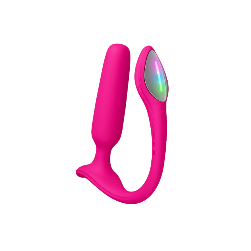 Side profile of pink Lovense Lush Anal vibrator highlighting slim design