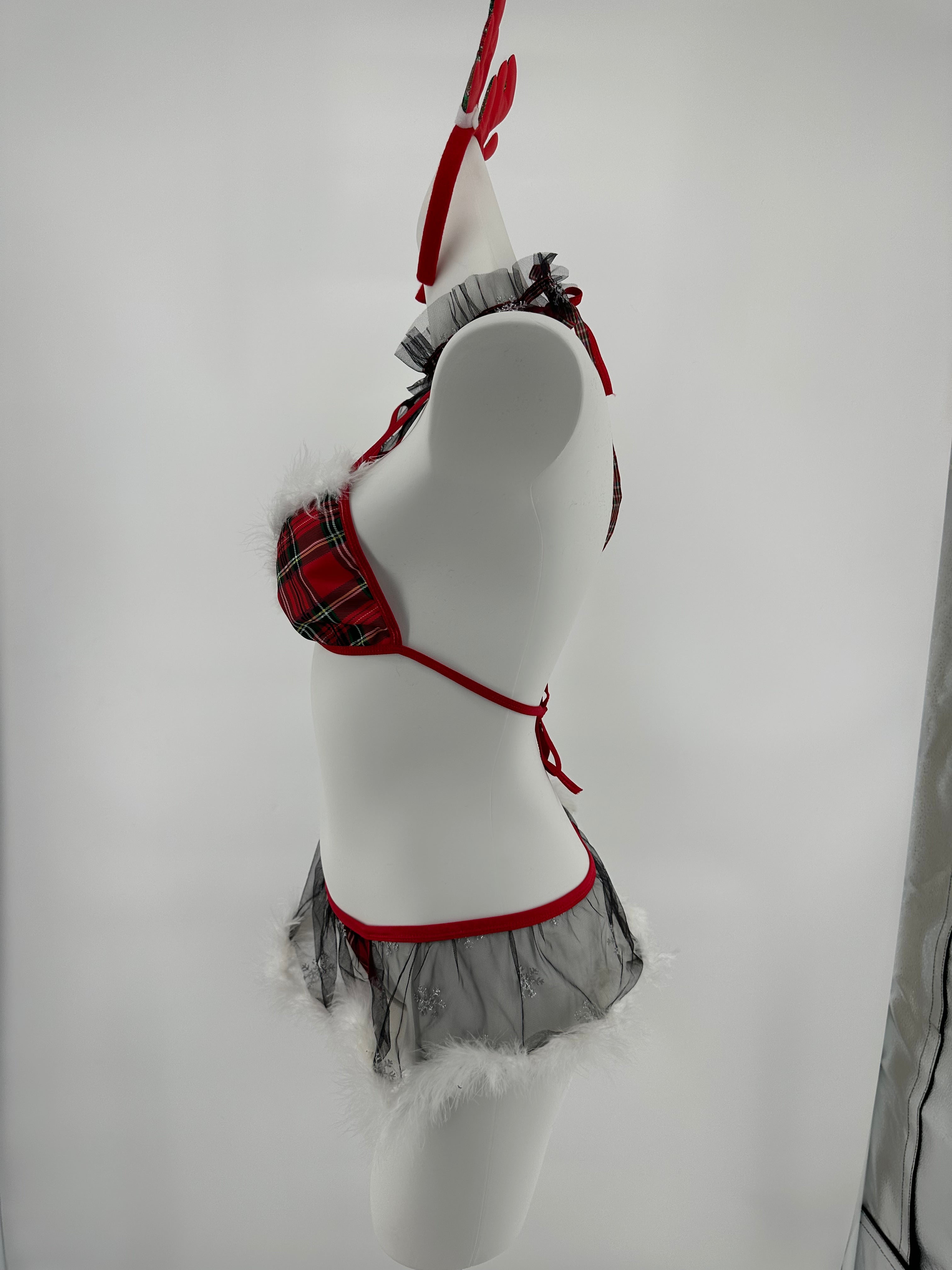 Bra Set - 5 Pcs Christmas Lady Sexy Lingerie with Headwear and Gloves