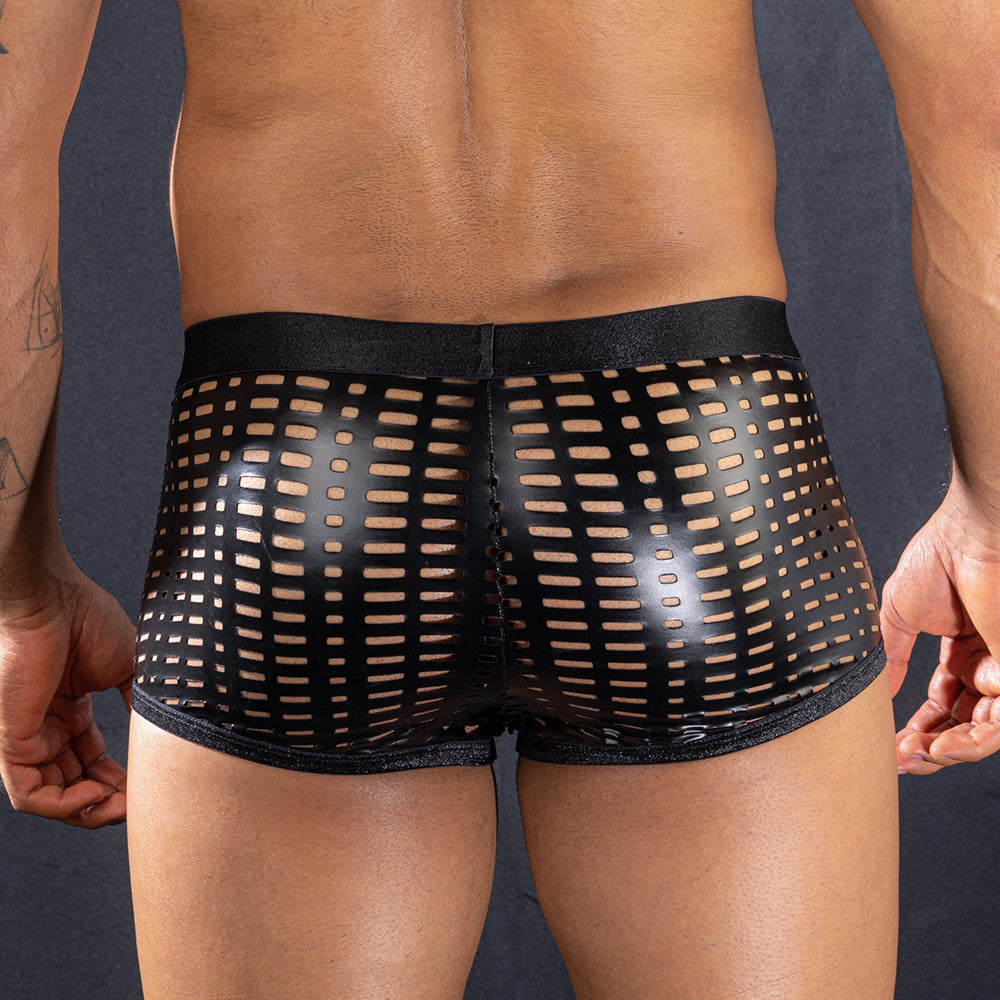 Skivvies - Black PU Leather Hollow Boxer Male Underwear