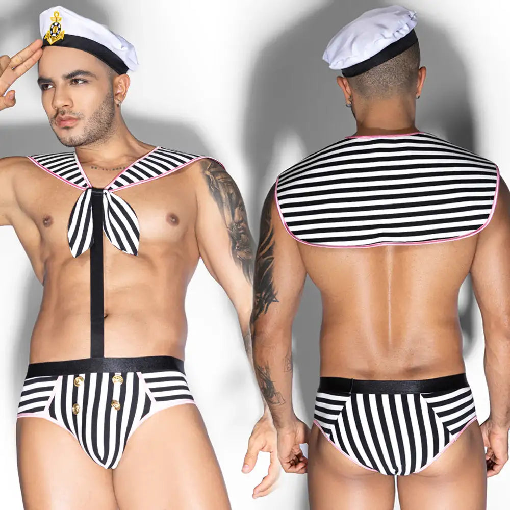 Gentsuit - 2 Pcs Seaman Stripped Sexy Costume with Hat - Frisky Business Adult Sex Toys Shop