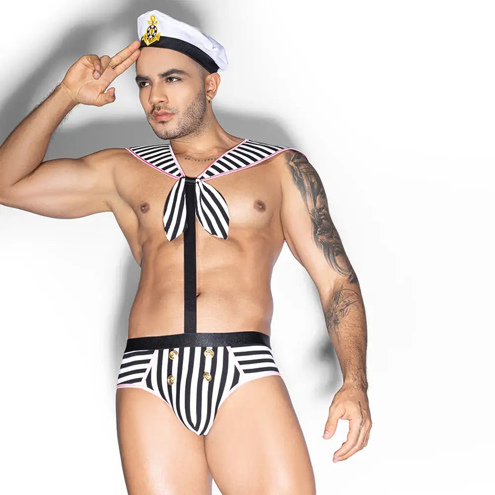 Gentsuit - 2 Pcs Seaman Stripped Sexy Costume with Hat - Frisky Business Adult Sex Toys Shop