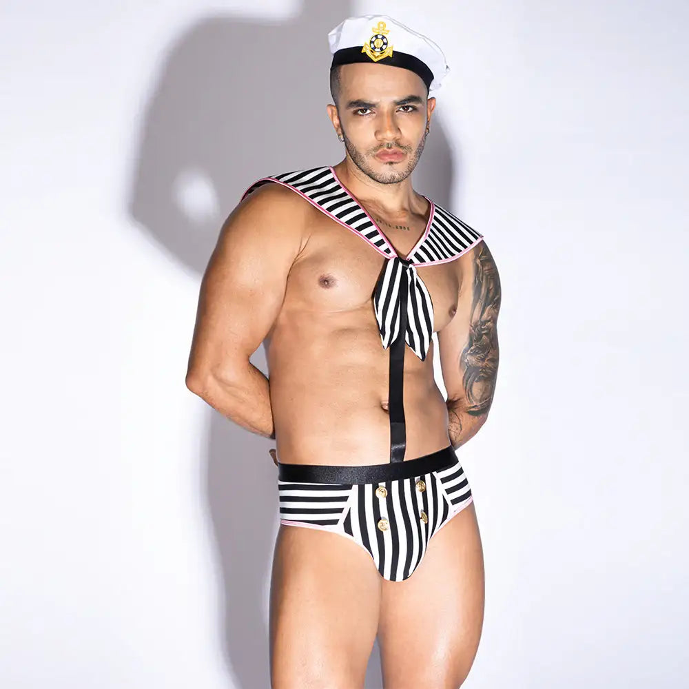 Gentsuit - 2 Pcs Seaman Stripped Sexy Costume with Hat - Frisky Business Adult Sex Toys Shop