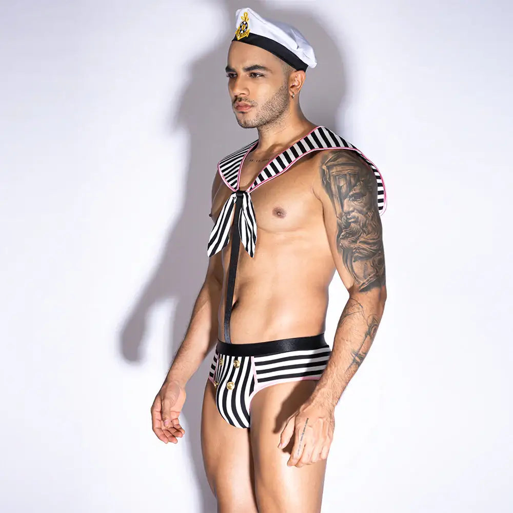 Gentsuit - 2 Pcs Seaman Stripped Sexy Costume with Hat - Frisky Business Adult Sex Toys Shop