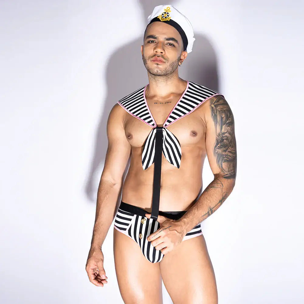 Gentsuit - 2 Pcs Seaman Stripped Sexy Costume with Hat - Frisky Business Adult Sex Toys Shop