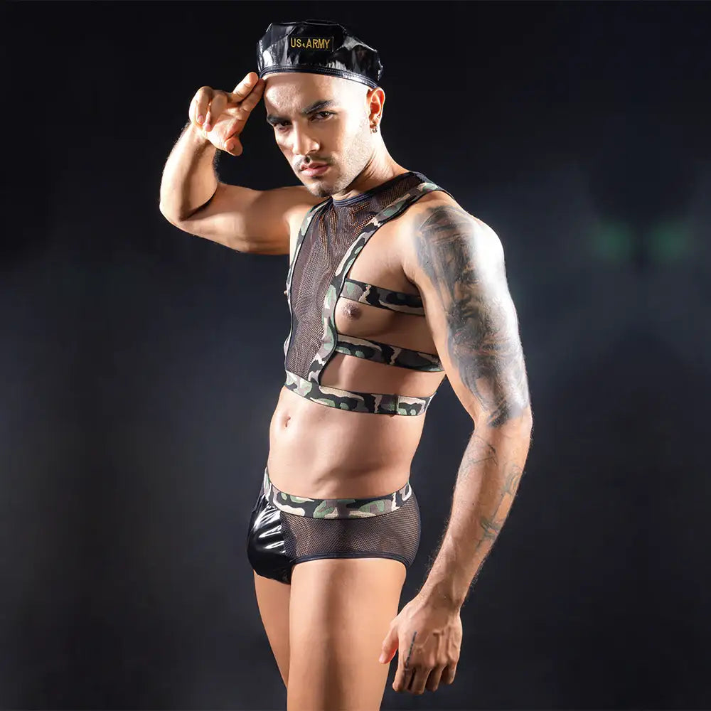 Gentsuit - 3 Pcs Semi-Transparent Army Costume with Hat - Frisky Business Adult Sex Toys Shop