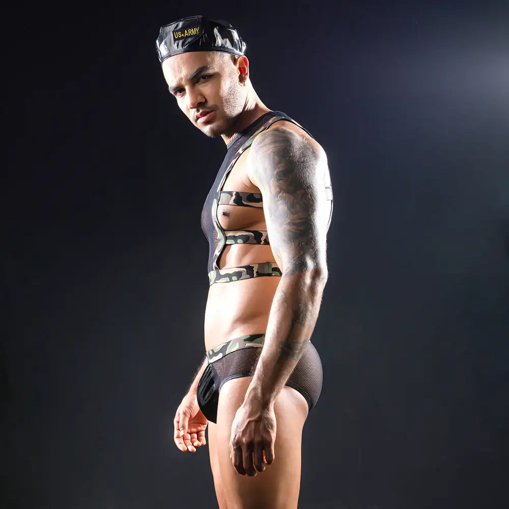 Gentsuit - 3 Pcs Semi-Transparent Army Costume with Hat - Frisky Business Adult Sex Toys Shop