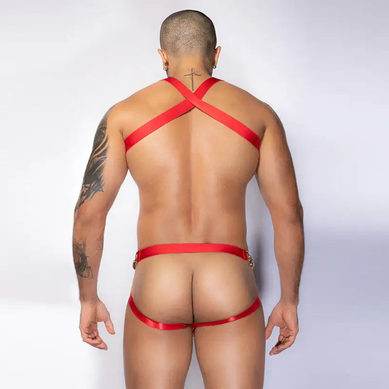 Gentsuit - 2 Pcs Hot Red Elastic Male Chained Sleepwear - Frisky Business Adult Sex Toys Shop