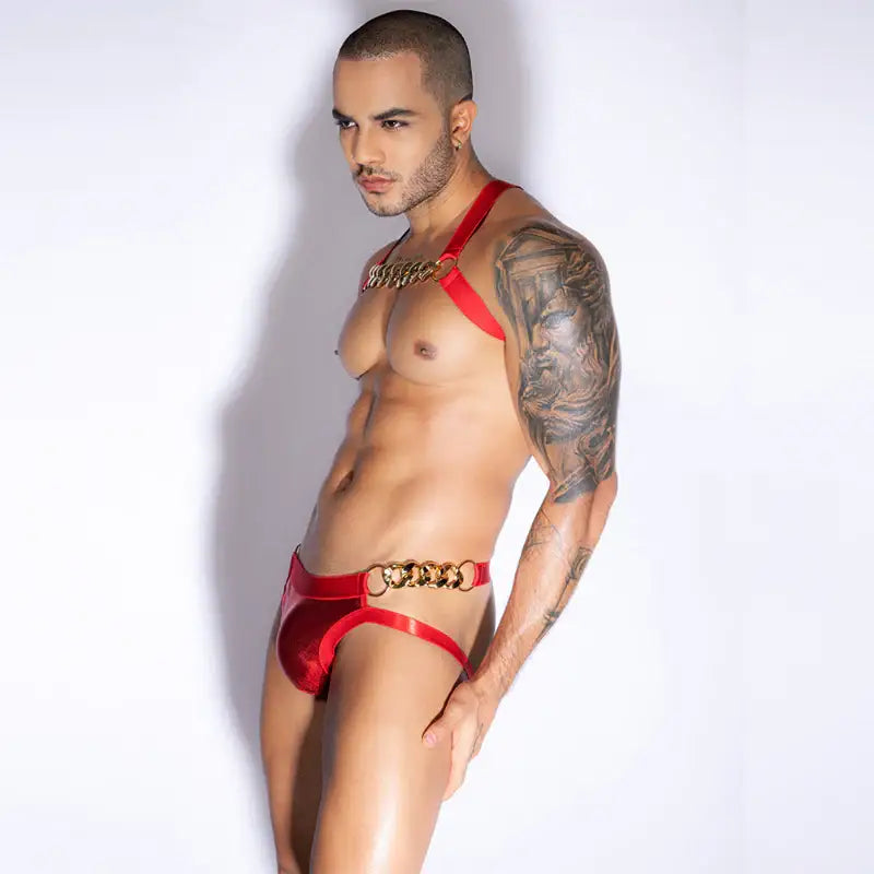 Gentsuit - 2 Pcs Hot Red Elastic Male Chained Sleepwear - Frisky Business Adult Sex Toys Shop
