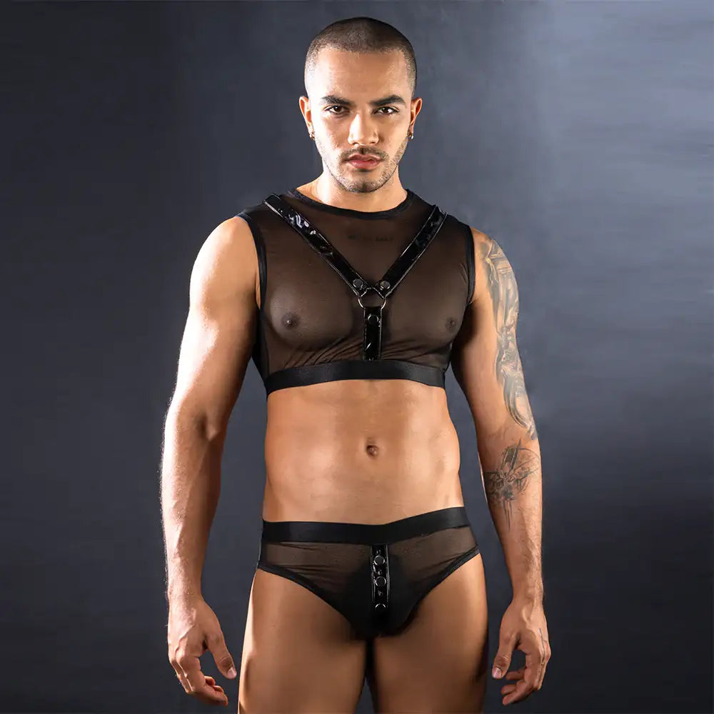 Gentsuit - 2 Pcs Sexy Black Breathable and Stretchable Men Costume with Open-Button Underwear - Frisky Business Adult Sex Toys Shop