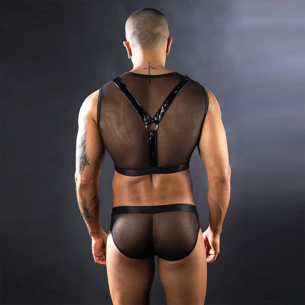 Gentsuit - 2 Pcs Sexy Black Breathable and Stretchable Men Costume with Open-Button Underwear - Frisky Business Adult Sex Toys Shop