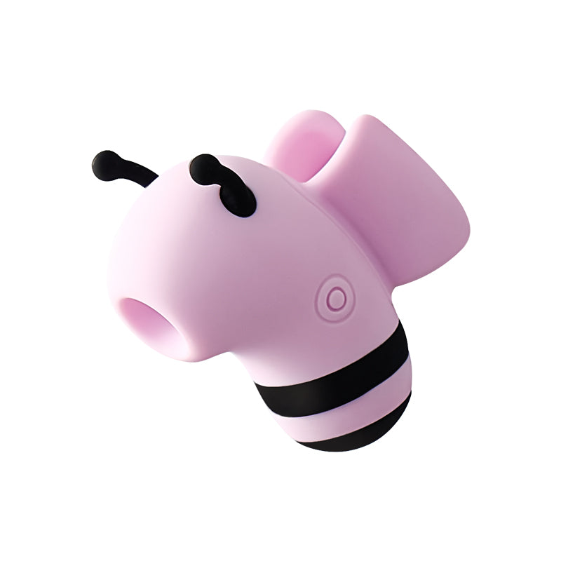 Bee-shaped stimulator angled to show its wing, antennae and black and pink striped abdomen