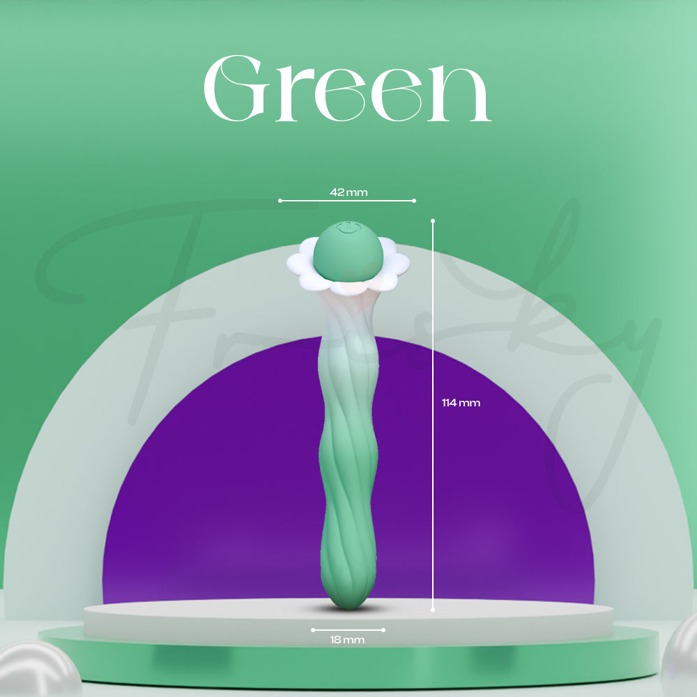 Green variant dual-function vibrator with detachable pleasure pen and smooth silicone texture