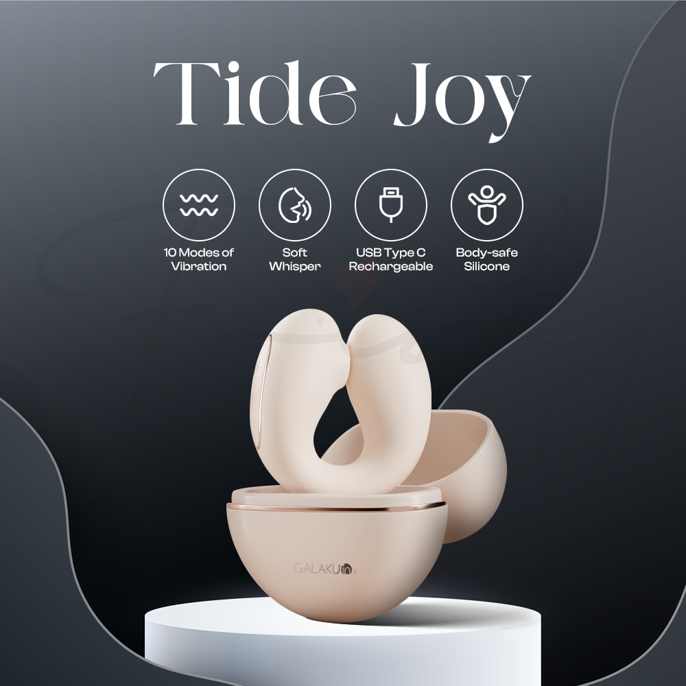 Wearable suction vibrator displayed upright with elegant minimal dark background