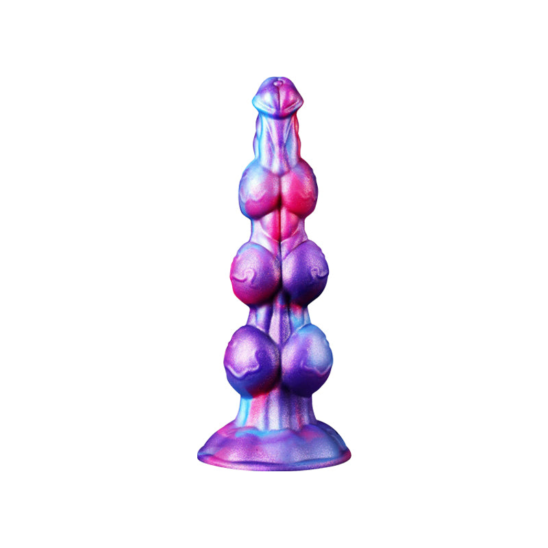 Aurora Ascent: fantasy anal plug with veins in swirled purple, pink and icy blue, on a suction base, on white