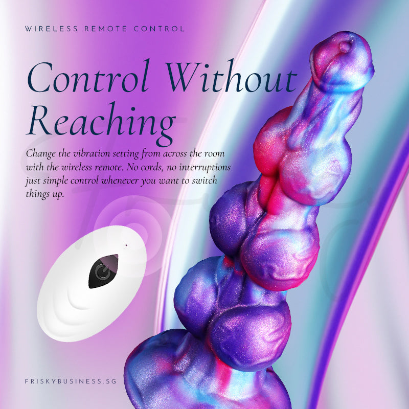 Aurora Ascent: small white wireless remote beside the anal plug, for control without reaching