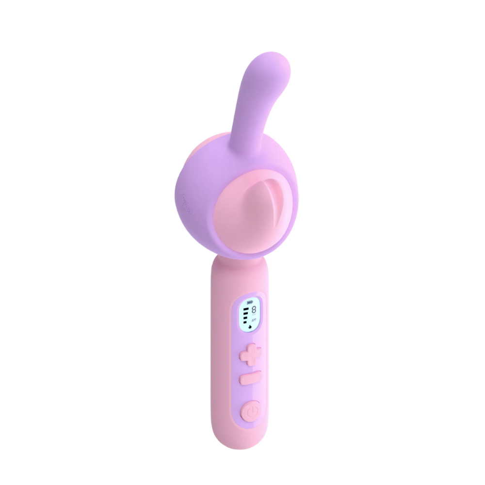 Compact purple wand vibrator with rounded head and ergonomic handle design