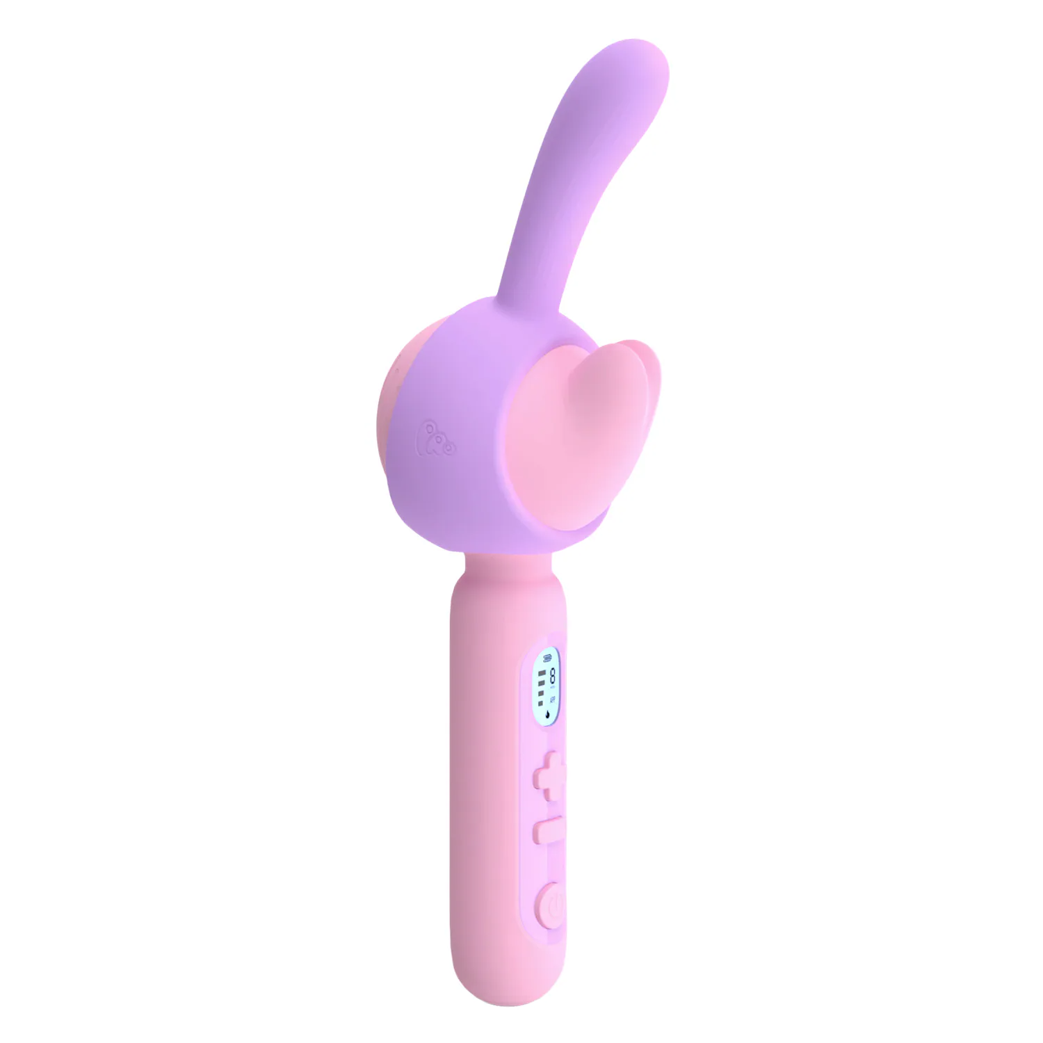 Slim wand vibrator angled to show flexible neck and smooth silicone finish