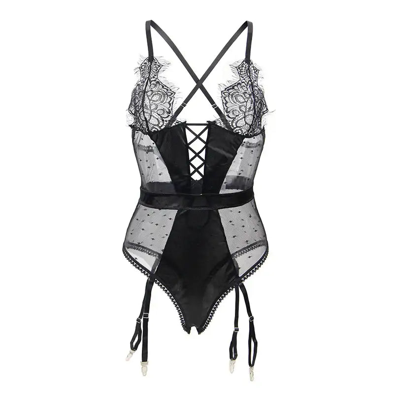 Teddy - 1 Pc Deluxe Satin Lace Lingerie with Garter - Frisky Business Adult Sex Toys Shop