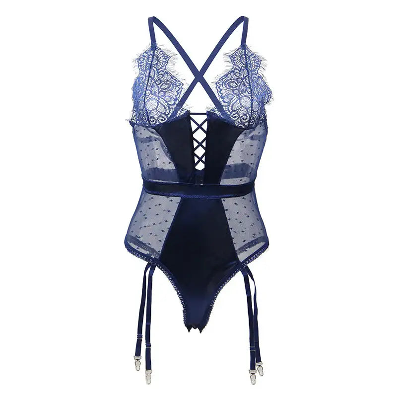 Teddy - 1 Pc Deluxe Satin Lace Lingerie with Garter - Frisky Business Adult Sex Toys Shop