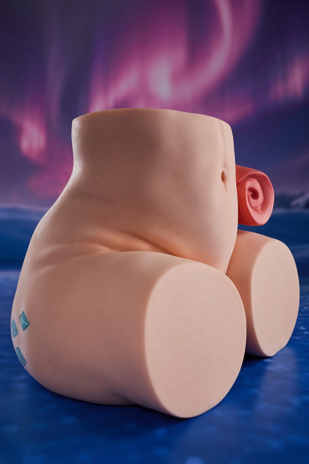 CLIMAX DOLL - PA-Ray Silicone Butt Torso (Cinnamon) full rear view showing buttocks and back torso, blue aurora background
